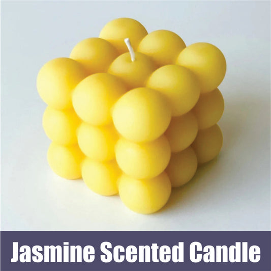 A scented bubble candle with intricate bubble patterns, emitting a warm, inviting glow.